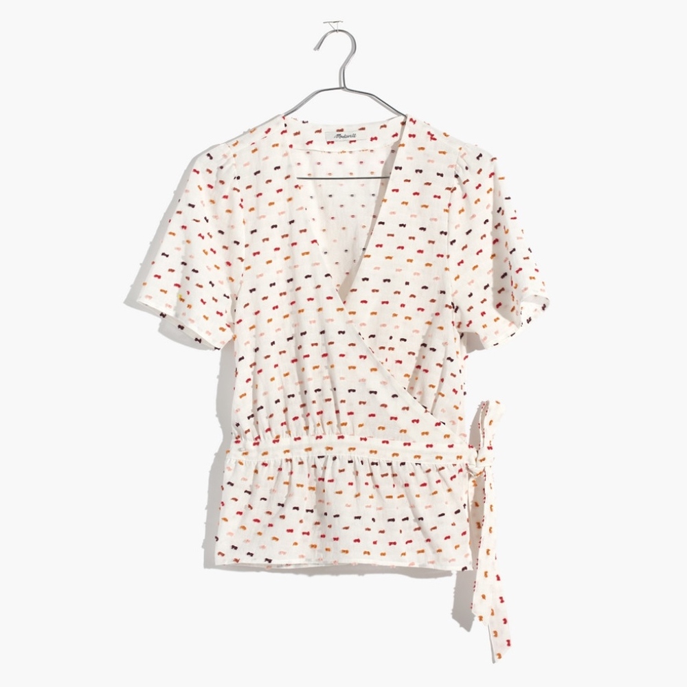 NWT $80 Madewell Ruffle Hem Wrap Top White - Picture 1 of 7